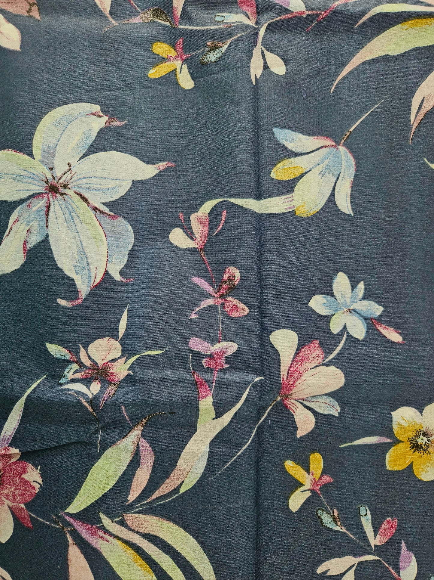 Flowers on Navy 100% Cotton 90cm x 160cm Piece