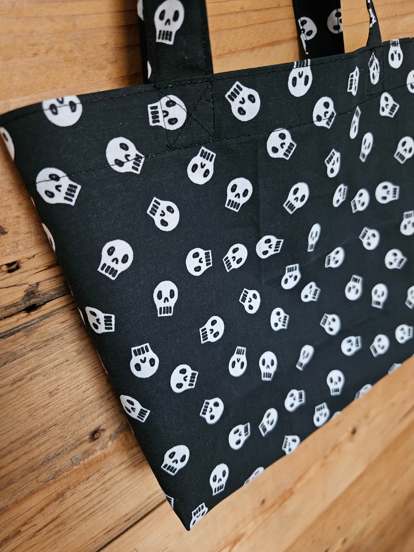 Handmade Skulls on Black Trick or Treat Bag