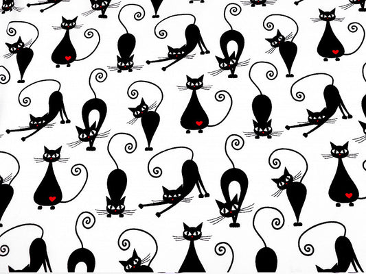 Black Cats 100% Cotton Fabric Sold by Half a Meter