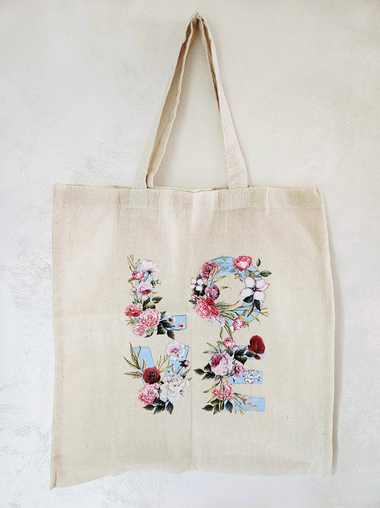 Love Tote Bag Natural Cotton Size 38cm x 40cm