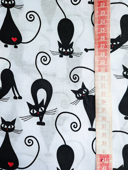 Black Cats 100% Cotton Fabric Sold by Half a Meter