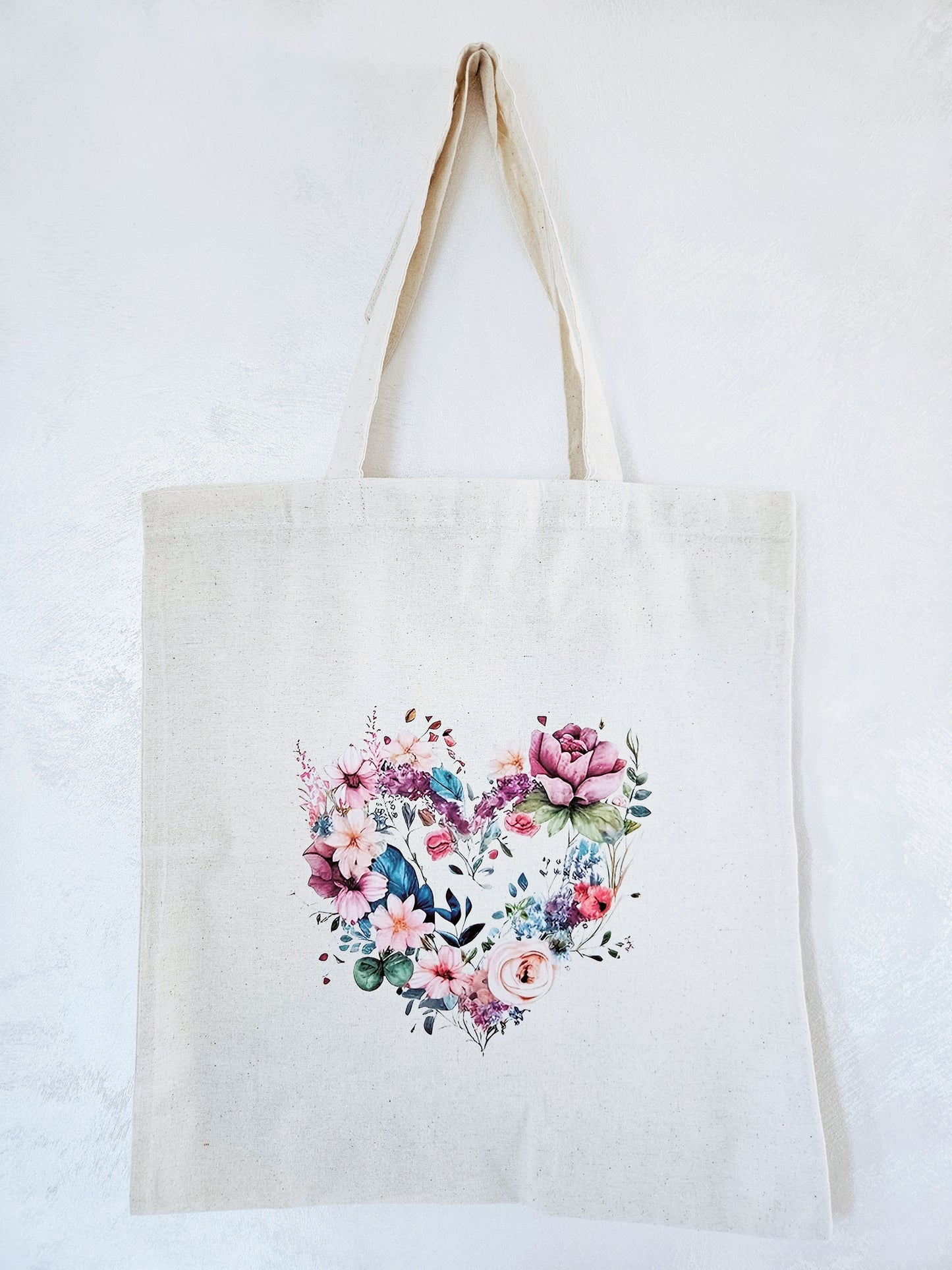 Flower Heart Tote Bag Natural Cotton Size 38cm x 40cm