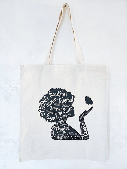 Motivational Woman Tote Bag Natural Cotton Size 38cm x 40cm