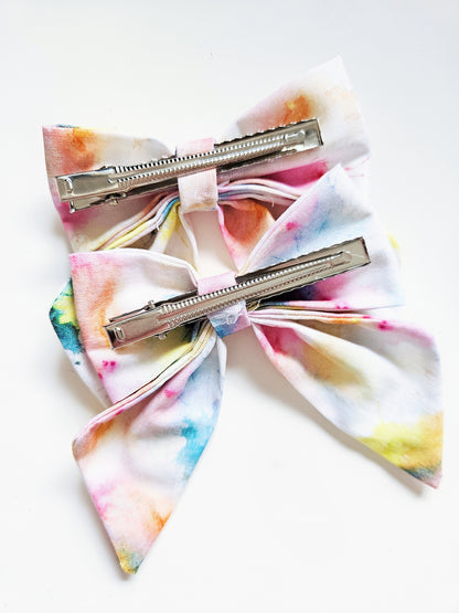 Handmade Bow Tie Clip with Tails | Tie Dye Splash Design | Pack of 2