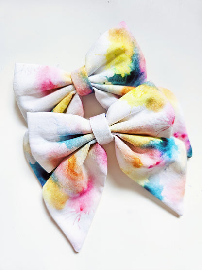 Handmade Bow Tie Clip with Tails | Tie Dye Splash Design | Pack of 2