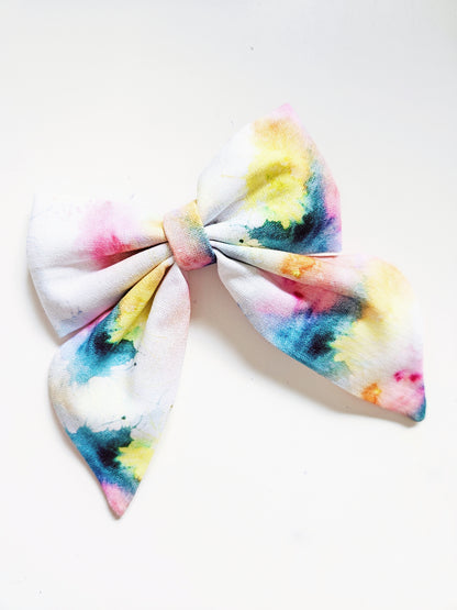 Handmade Bow Tie Clip with Tails | Tie Dye Splash Design | Pack of 2