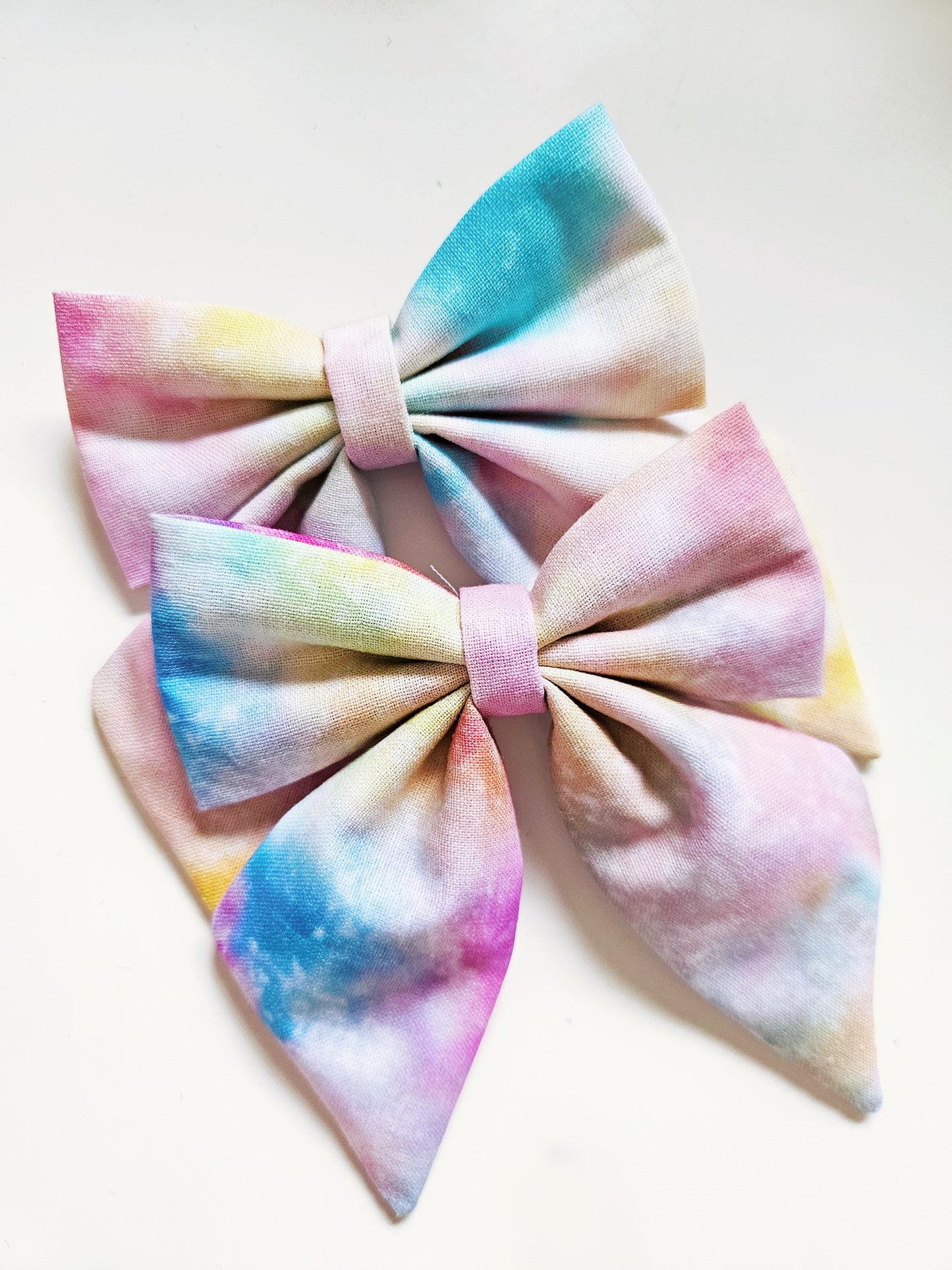 Handmade Bow Tie Clip with Tails | Tie Dye Pastel Design | Pack of 2