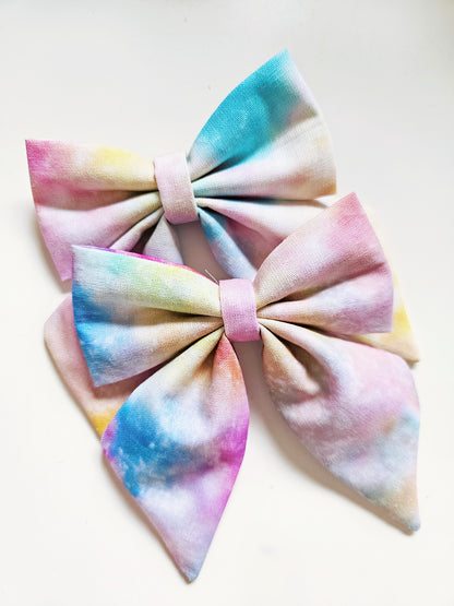 Handmade Bow Tie Clip with Tails | Tie Dye Pastel Design | Pack of 2