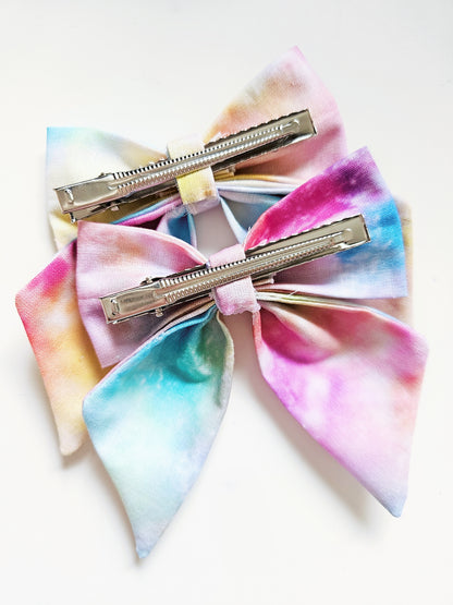 Handmade Bow Tie Clip with Tails | Tie Dye Pastel Design | Pack of 2