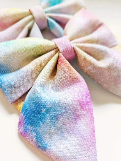 Handmade Bow Tie Clip with Tails | Tie Dye Pastel Design | Pack of 2