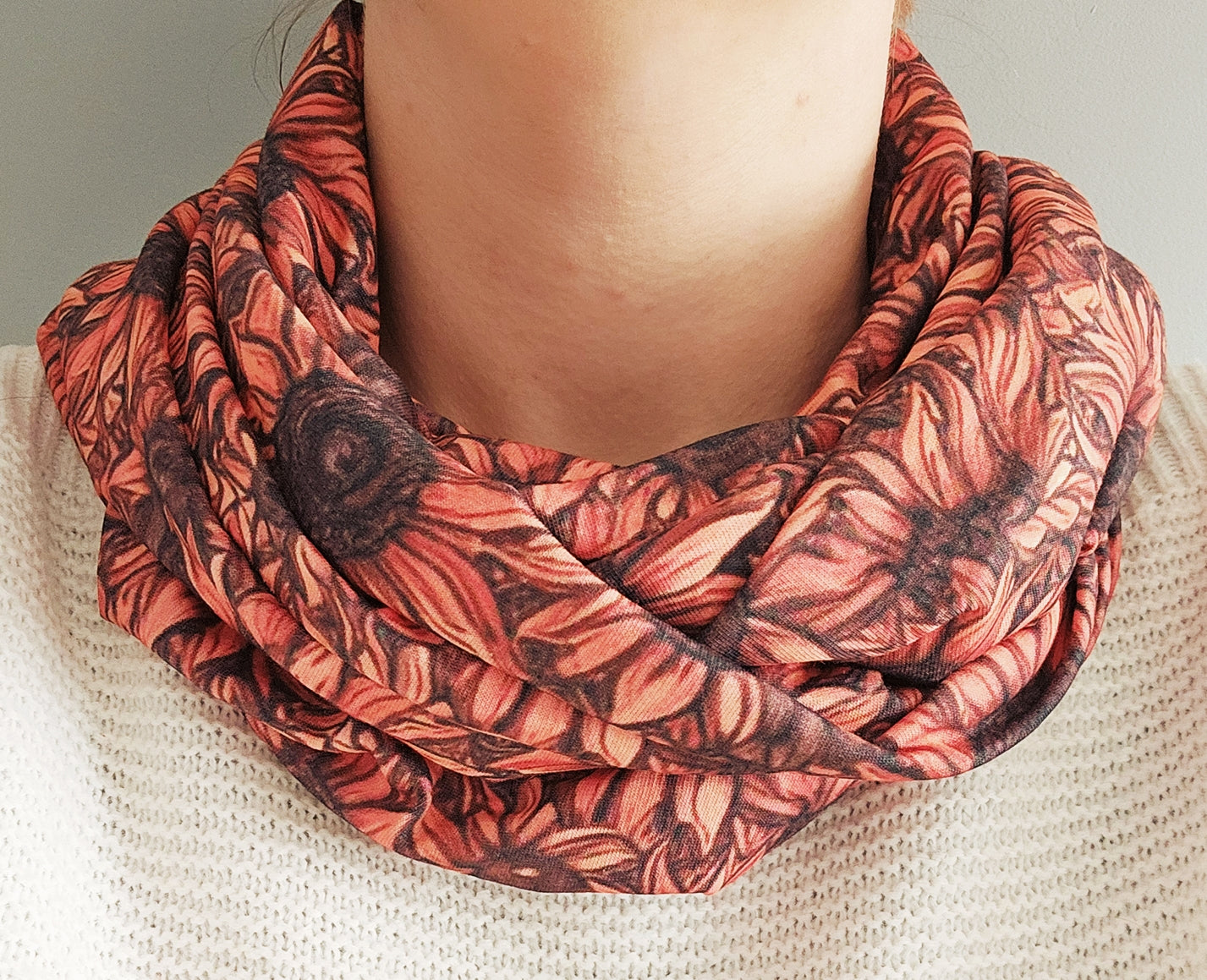 Sunflowers Premium Print 100% Knitted Cotton Infinity Scarf