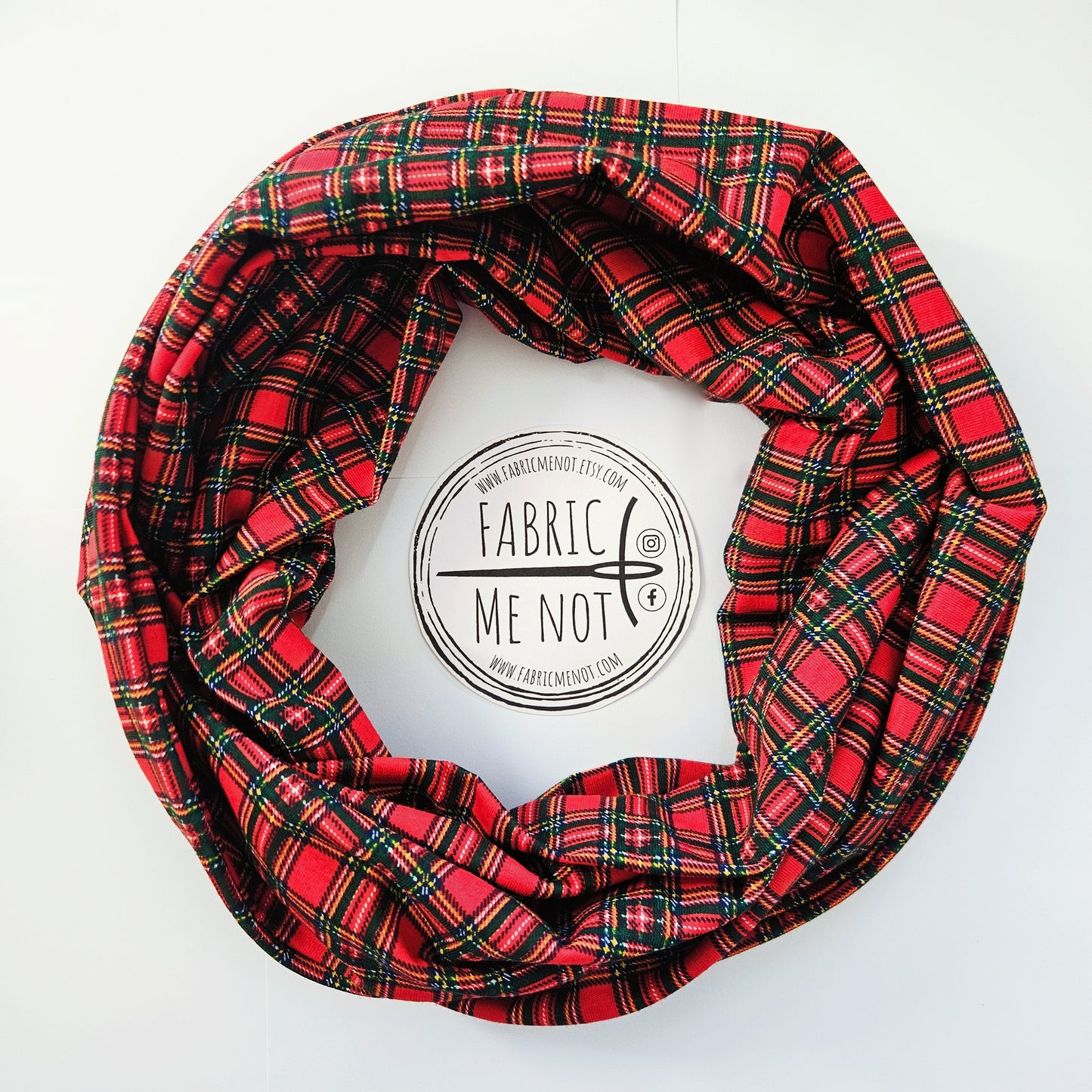 Red Tartan 100% Knitted Cotton Infinity Scarf