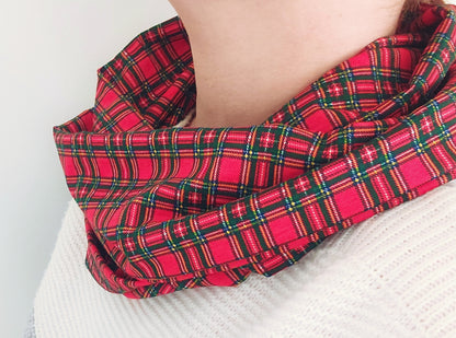 Red Tartan 100% Knitted Cotton Infinity Scarf