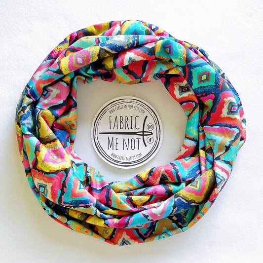 Colourful Diamond Shapes 100% Knitted Cotton Infinity Scarf