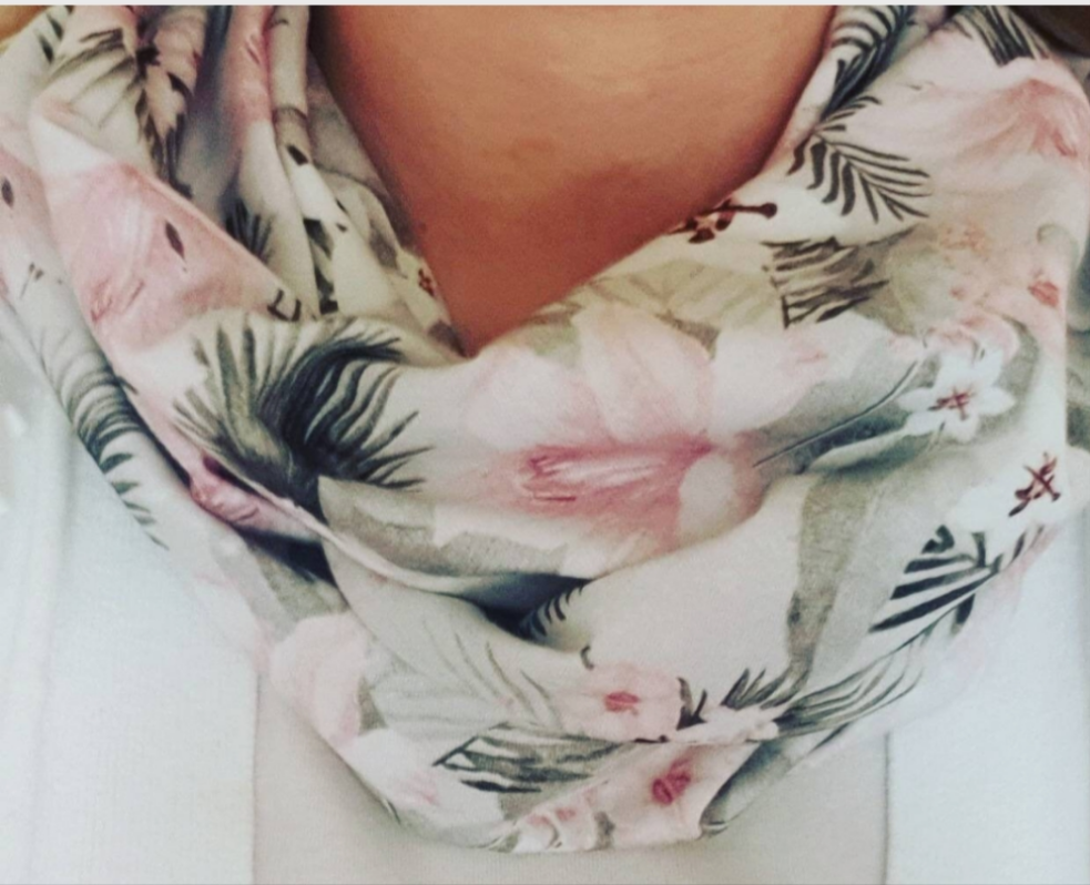 Pink Flowers 100% Knitted Cotton Infinity Scarf