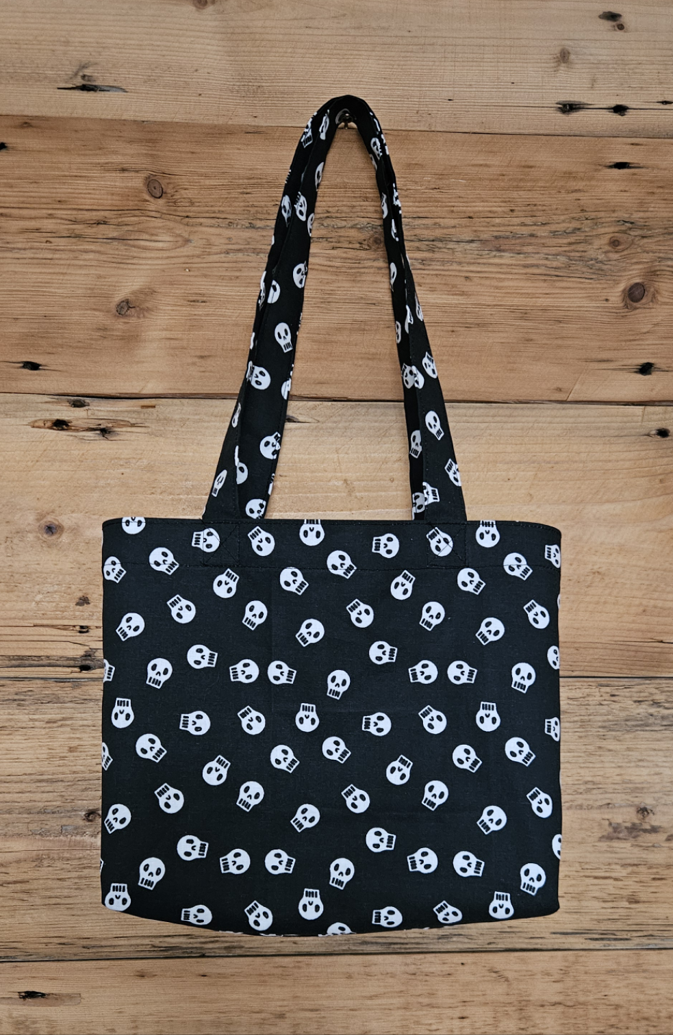 Handmade Skulls on Black Trick or Treat Bag