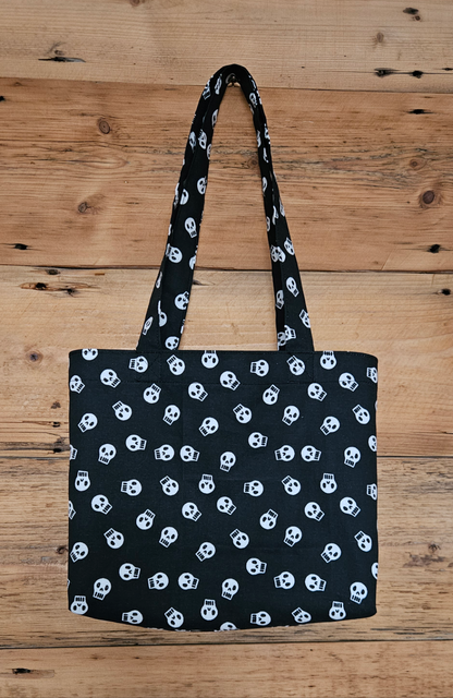 Handmade Skulls on Black Trick or Treat Bag