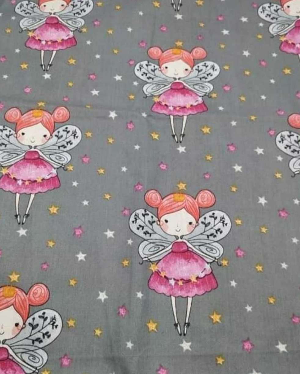 Fairy on Grey 100% Cotton 85cm x 160cm Piece