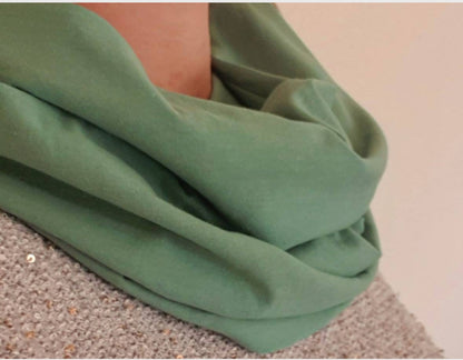 Sage Green Plain 100% Knitted Cotton Infinity Scarf