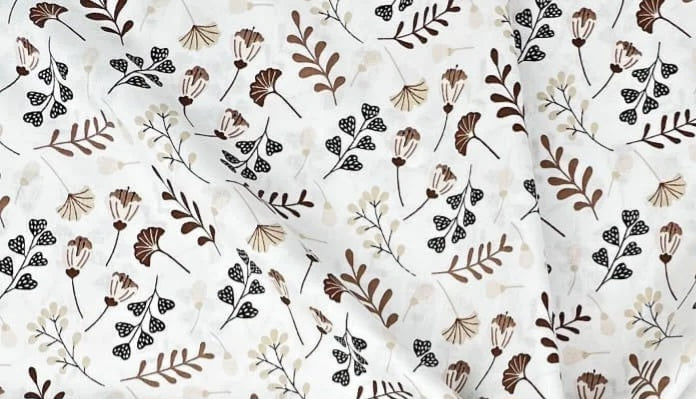 Small Brown Leaves on White 100% Cotton 95cm x 160cm Piece