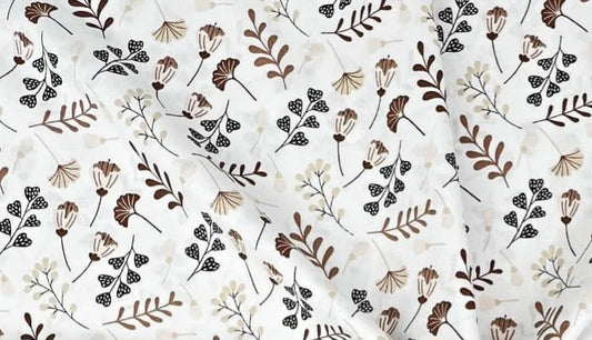 Small Brown Leaves on White 100% Cotton 95cm x 160cm Piece