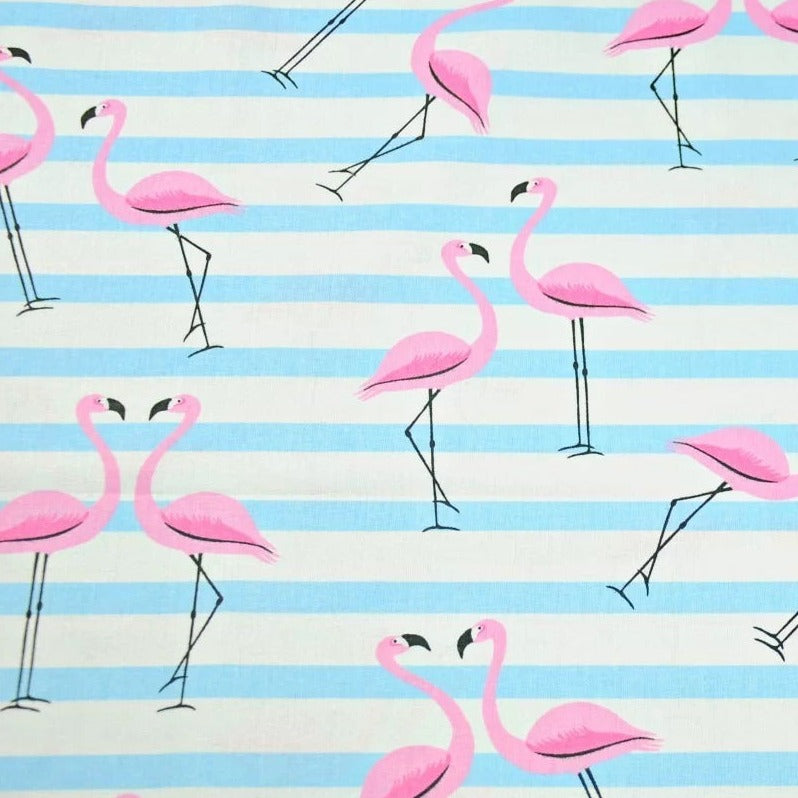 Flamingo with Blue Stripes 100% Cotton 42cm x 160cm Piece