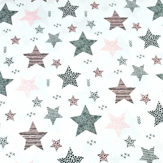 Stars with Pink 100% Cotton 95cm x 160cm Piece