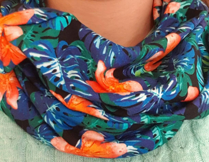 California Poppy Monstera Leaves 100% Knitted Cotton Infinity Scarf