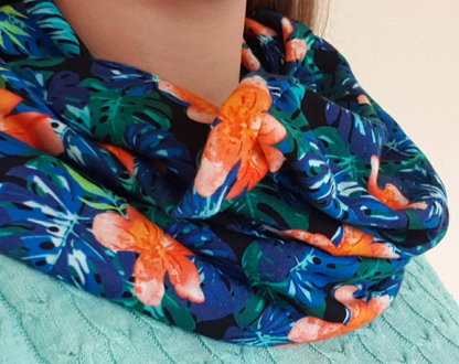 California Poppy Monstera Leaves 100% Knitted Cotton Infinity Scarf