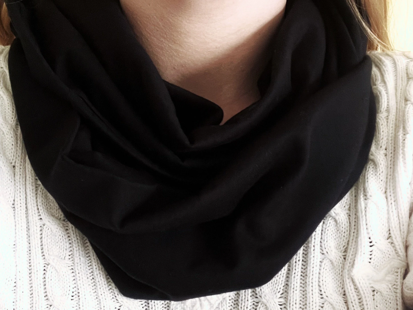 Black Plain 100% Knitted Cotton Infinity Scarf