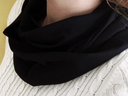 Black Plain 100% Knitted Cotton Infinity Scarf