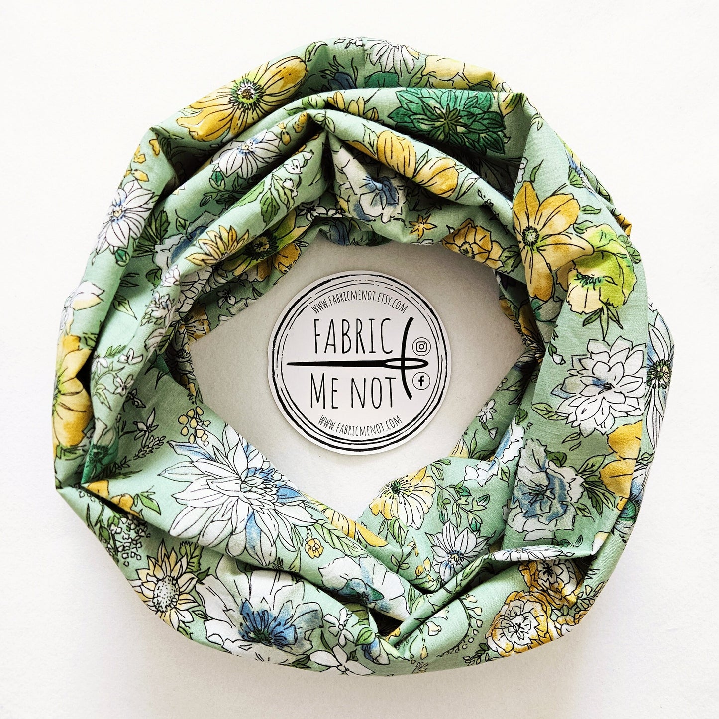 Green Flower Spring Infinity Scarf 100% Cotton Poplin | Soft and Light | Gift Ideas | Gift For Her