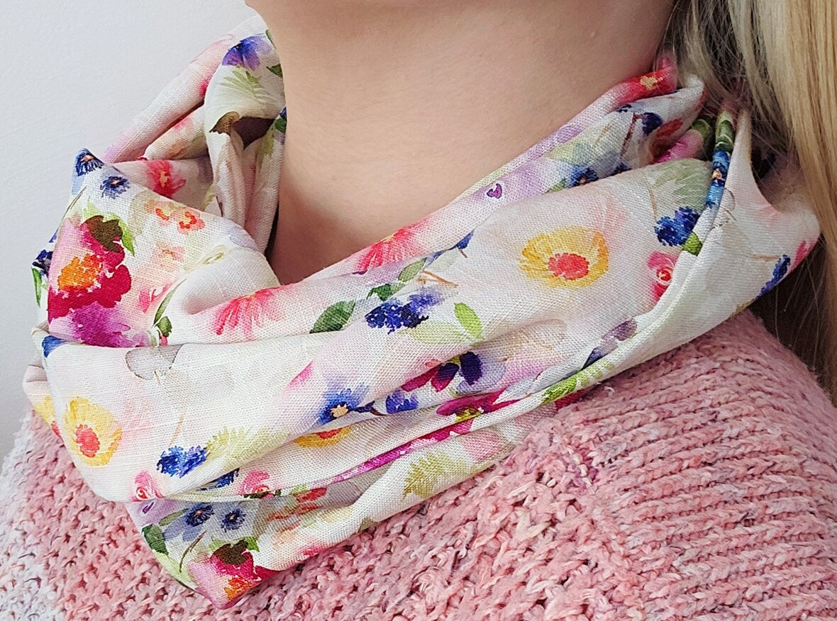 Flower Meadow Spring Infinity Scarf Linen/Viscose Blend | Gift Ideas | Gift For Her