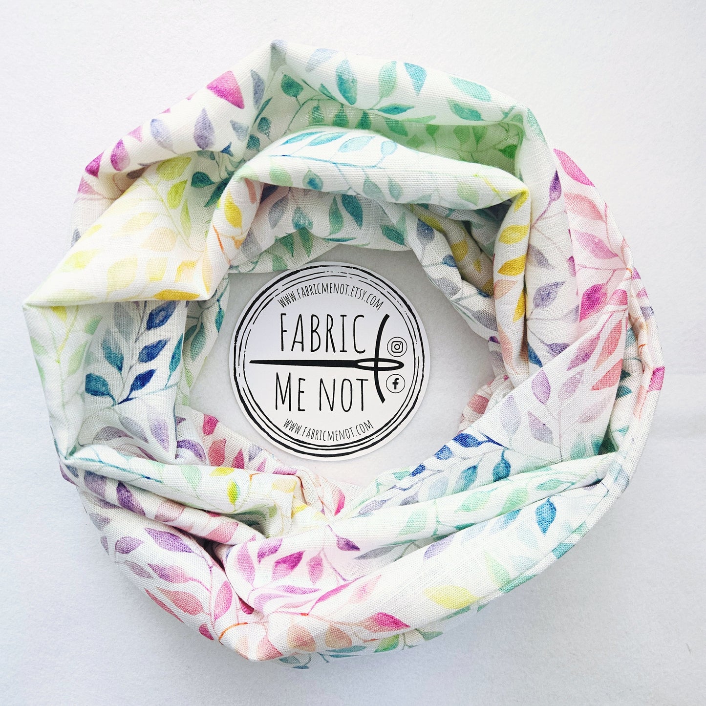 Multicoloured Leaves Spring Infinity Scarf Linen/Viscose Blend | Gift Ideas | Gift For Her