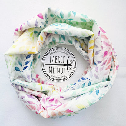 Multicoloured Leaves Spring Infinity Scarf Linen/Viscose Blend | Gift Ideas | Gift For Her