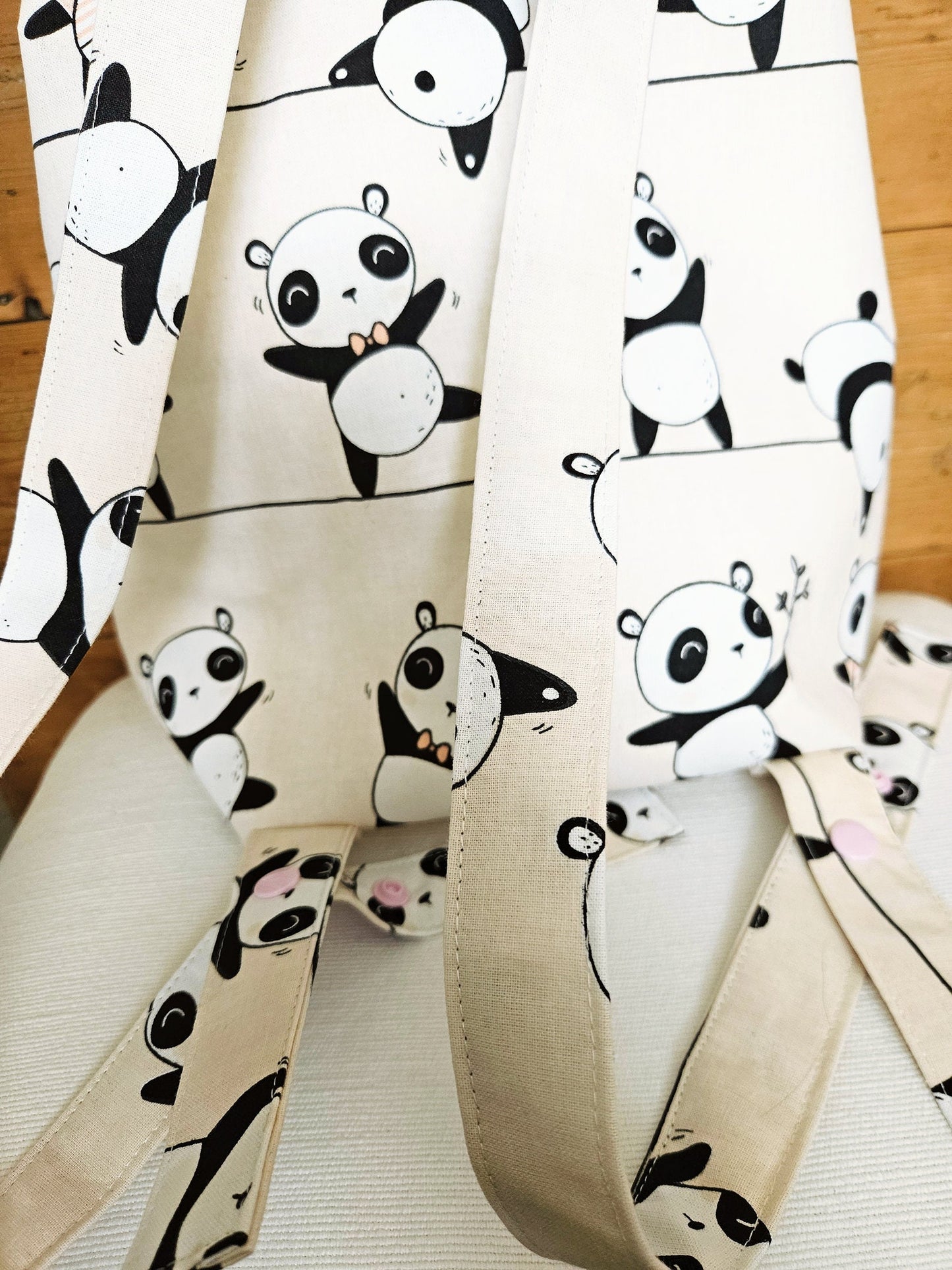 Handmade Lined Backpack with Snap Straps | 22cm x 28cm | Panda Design | Gift Ideas