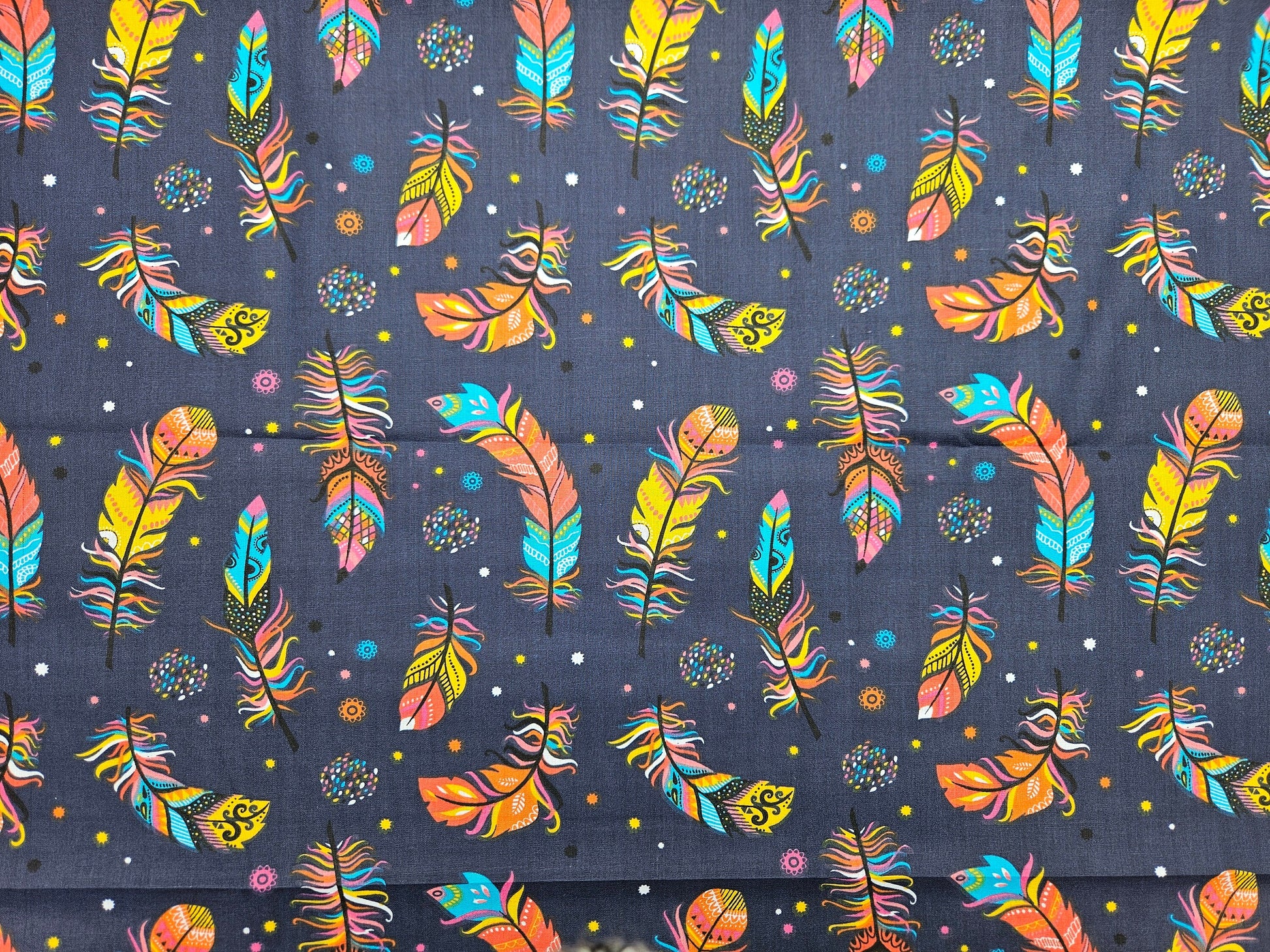 Feathers on Navy Background 100% Cotton Fabric | 160cm Wide | Sold by Half a Meter | Sewing Essentials | Crafts