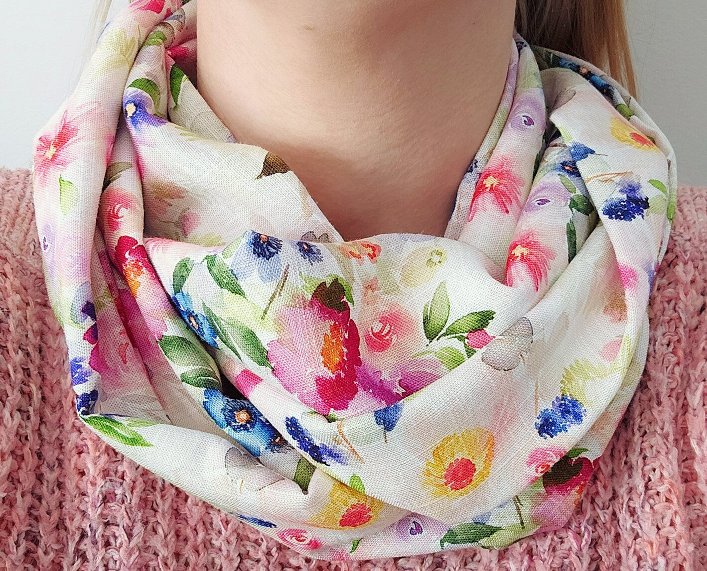 Flower Meadow Spring Infinity Scarf Linen/Viscose Blend | Gift Ideas | Gift For Her