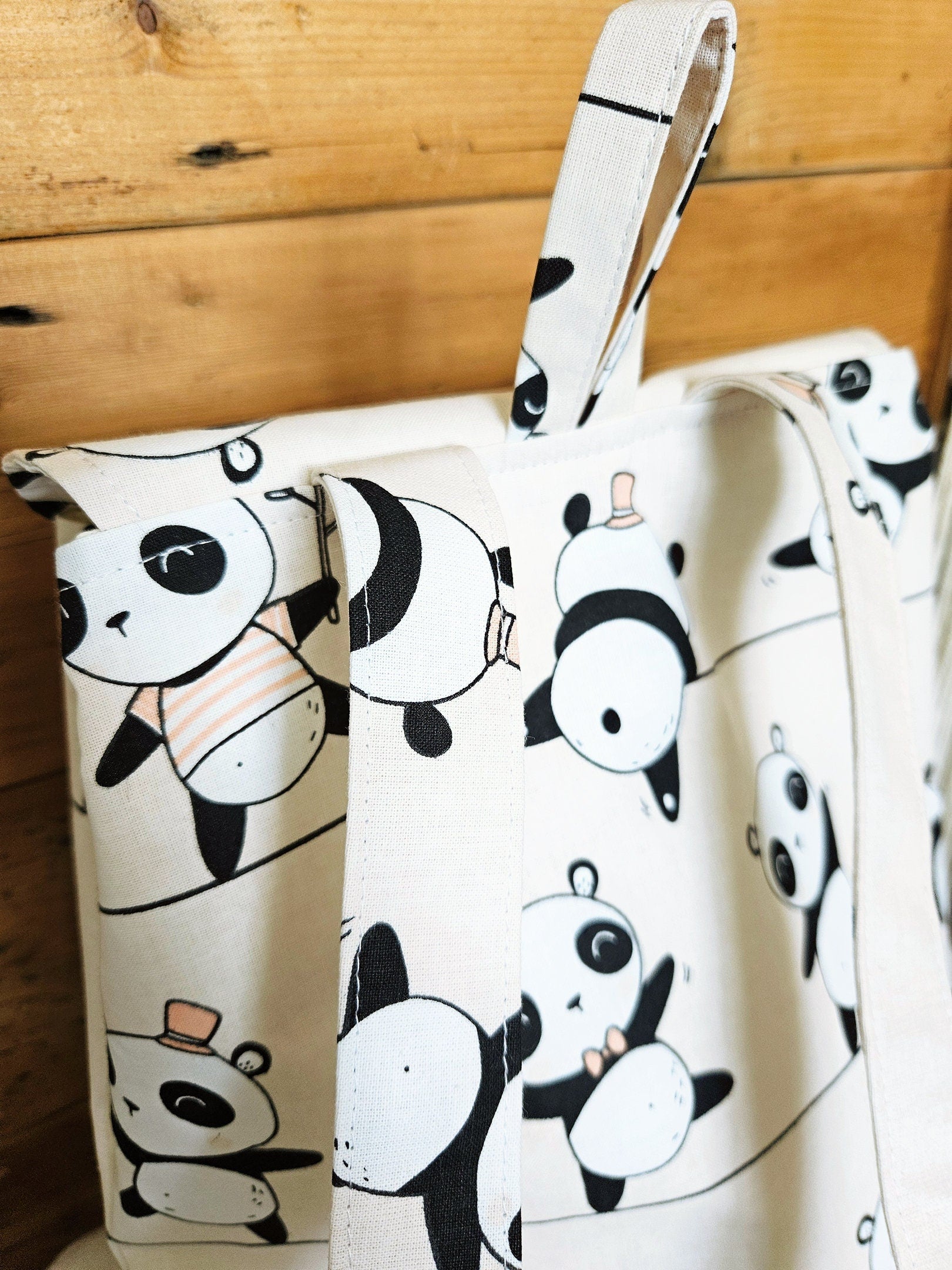 Handmade Lined Backpack with Snap Straps | 22cm x 28cm | Panda Design | Gift Ideas