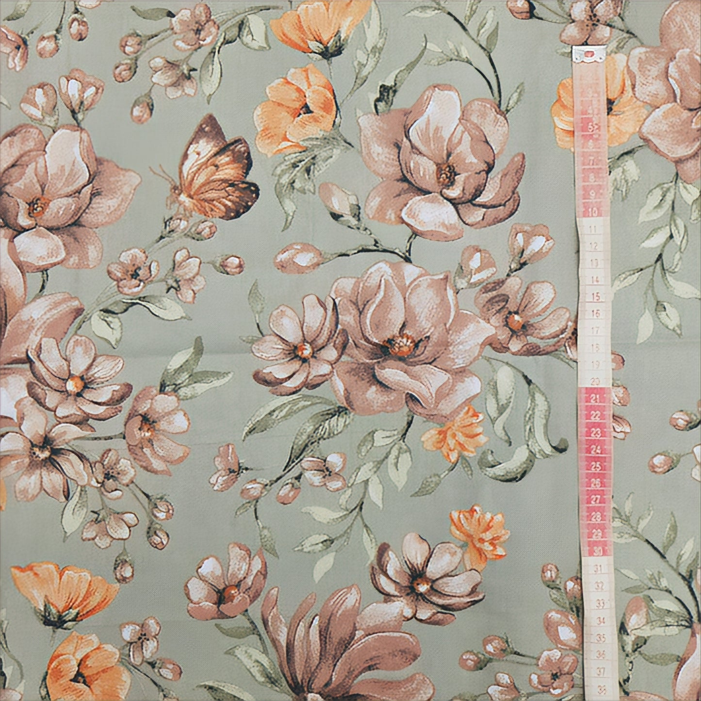 Flowers on Sage 100% Cotton Fabric Sold by Half a Meter