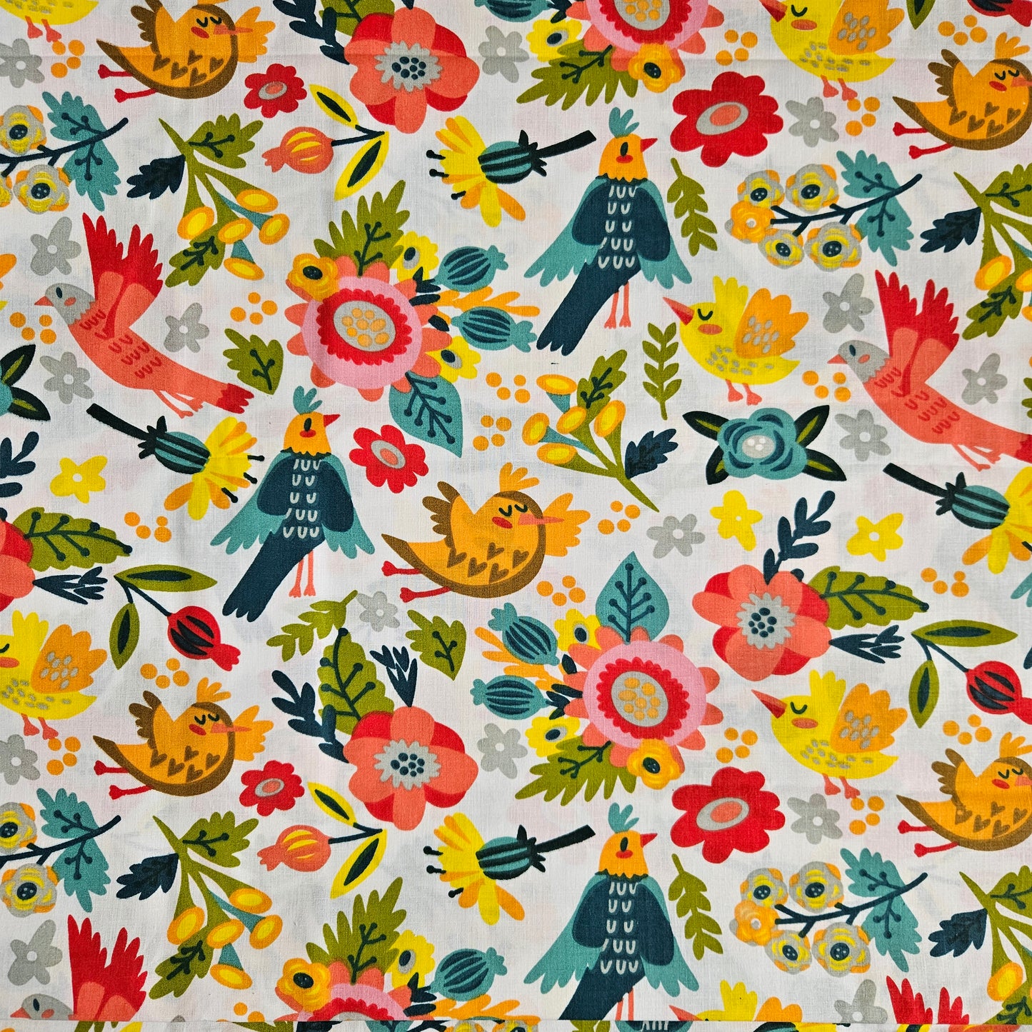 Colourful Birds and Flowers 100% Cotton Fabric Sold by Half a Meter