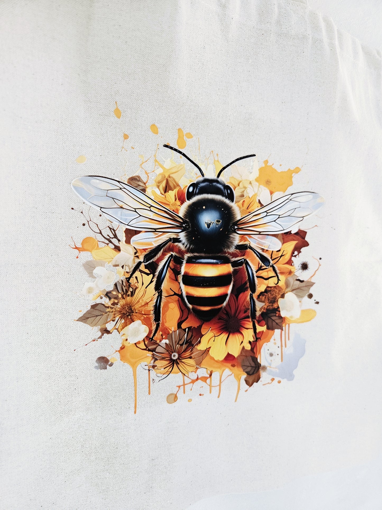 Bee Tote Bag Natural Cotton Size 38cm x 40cm