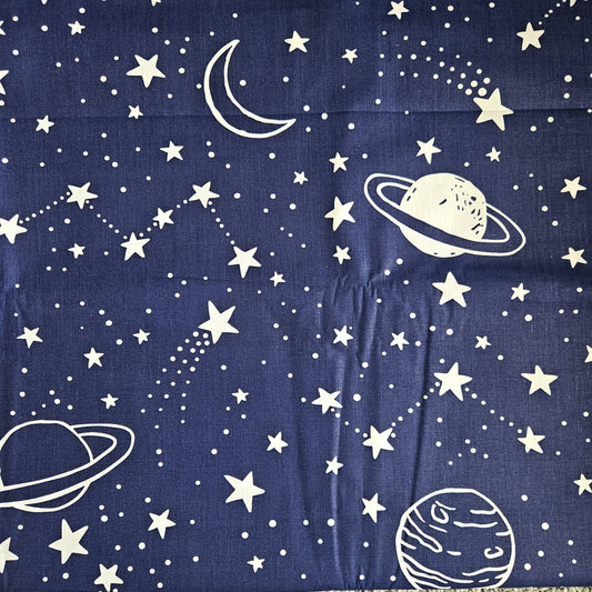 Planets and Stars on Navy Background 100% Cotton Fabric Sold by Half a Meter