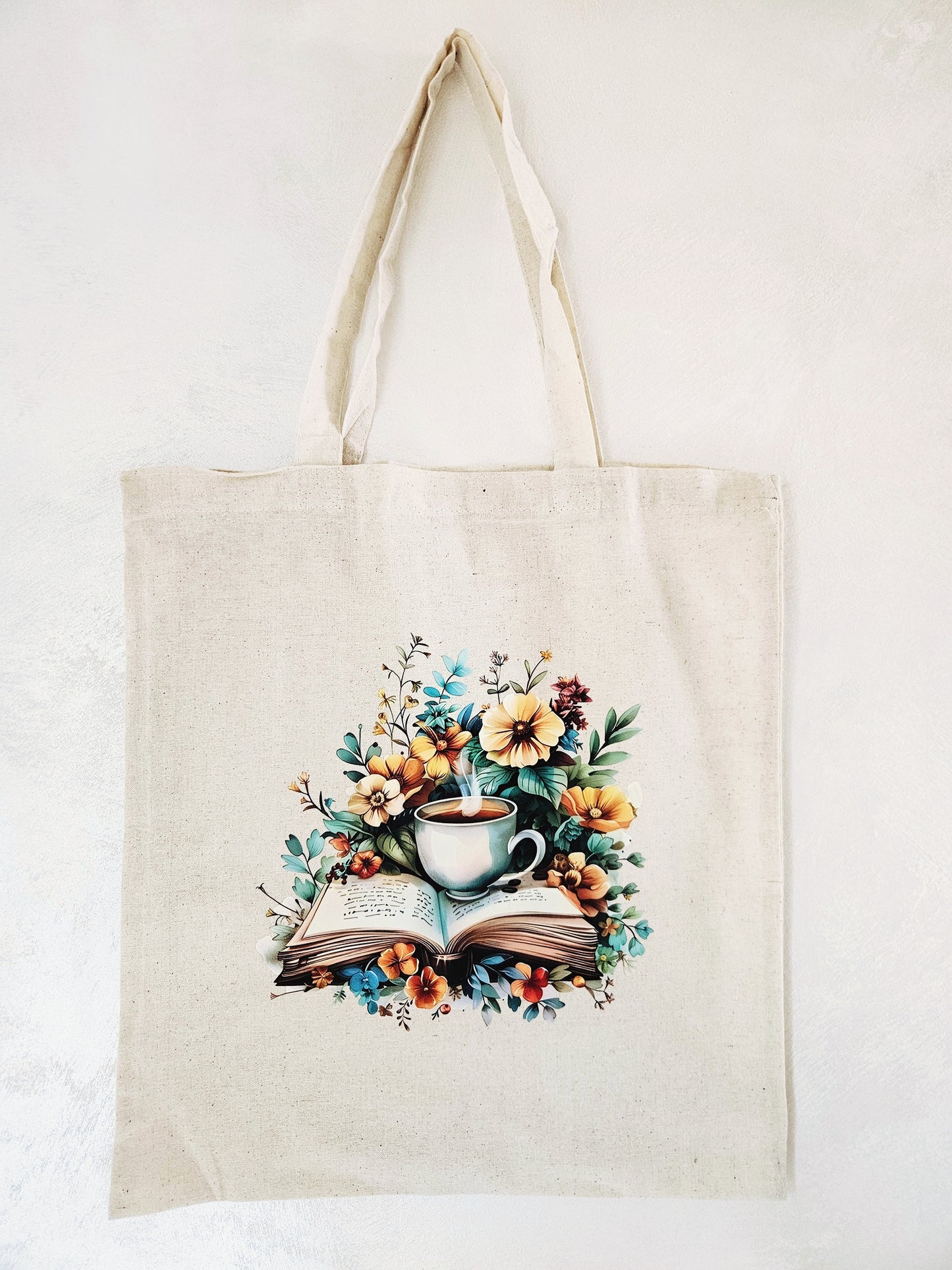 Coffee and Book Tote Bag Natural Cotton Size 38cm x 40cm