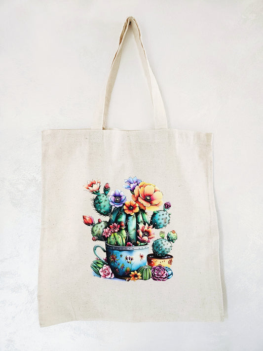 Cactus Tote Bag Natural Cotton Size 38cm x 40cm