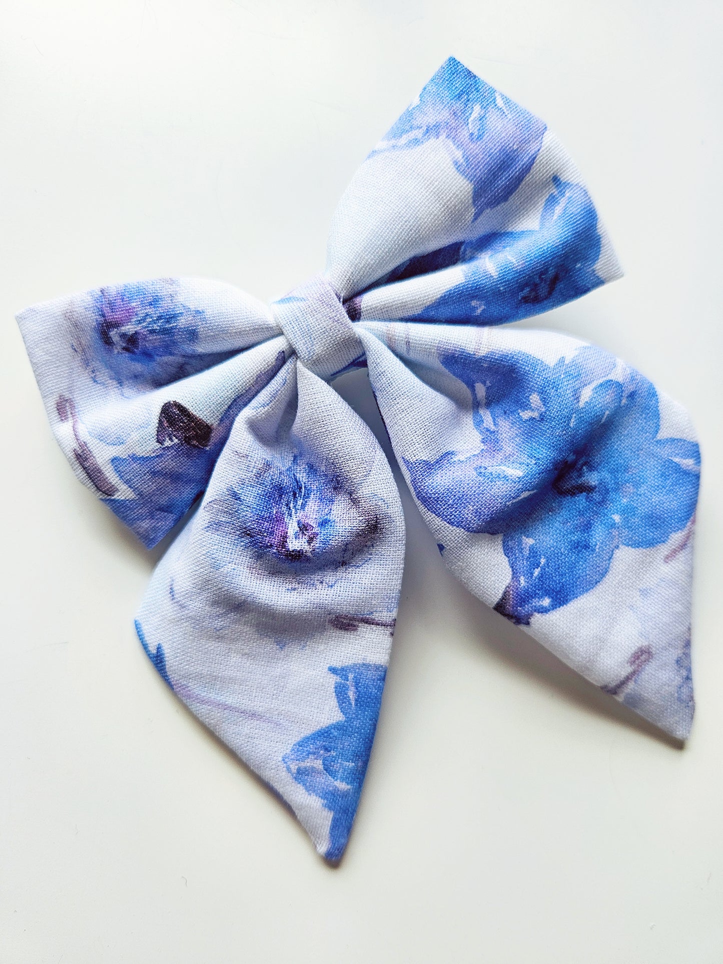 Handmade Bow Tie Clip with Tails | Blue Flower Design | Pack of 2