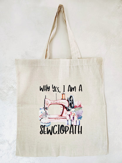 Sewciopath Tote Bag Natural Cotton Size 38cm x 40cm