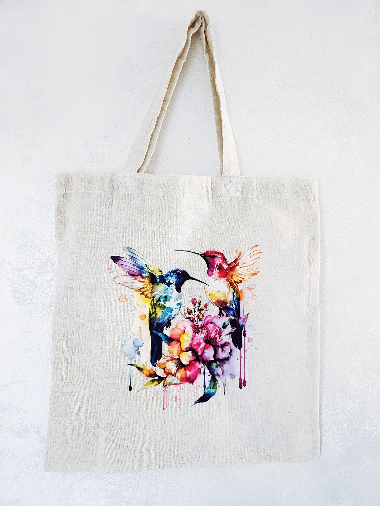 Hummingbird Tote Bag Natural Cotton Size 38cm x 40cm