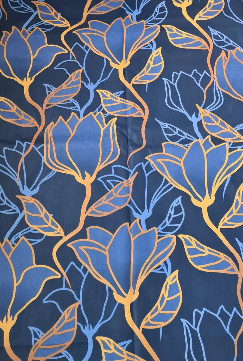 Yellow Flowers on Navy 100% Cotton 83cm x 160cm Piece